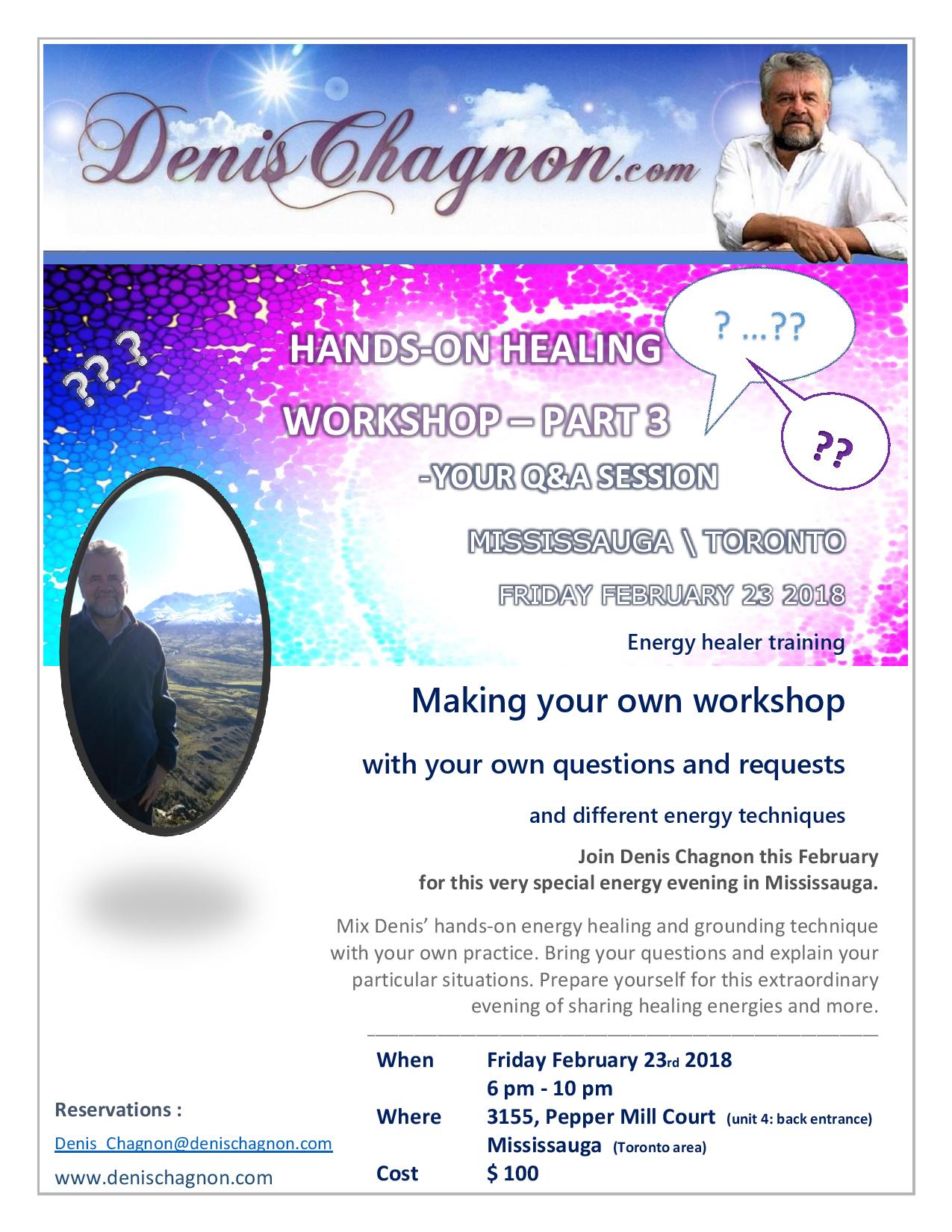 Energy hands-on healing workshop Mississauga Ontario
